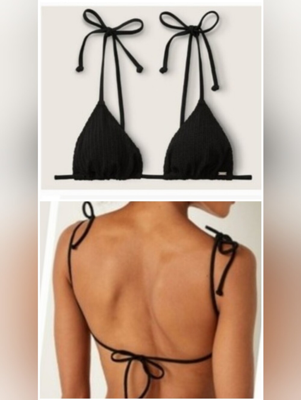 Victoria's secret pink crinkle black triangle bikini swim top LARGE DD BLACK